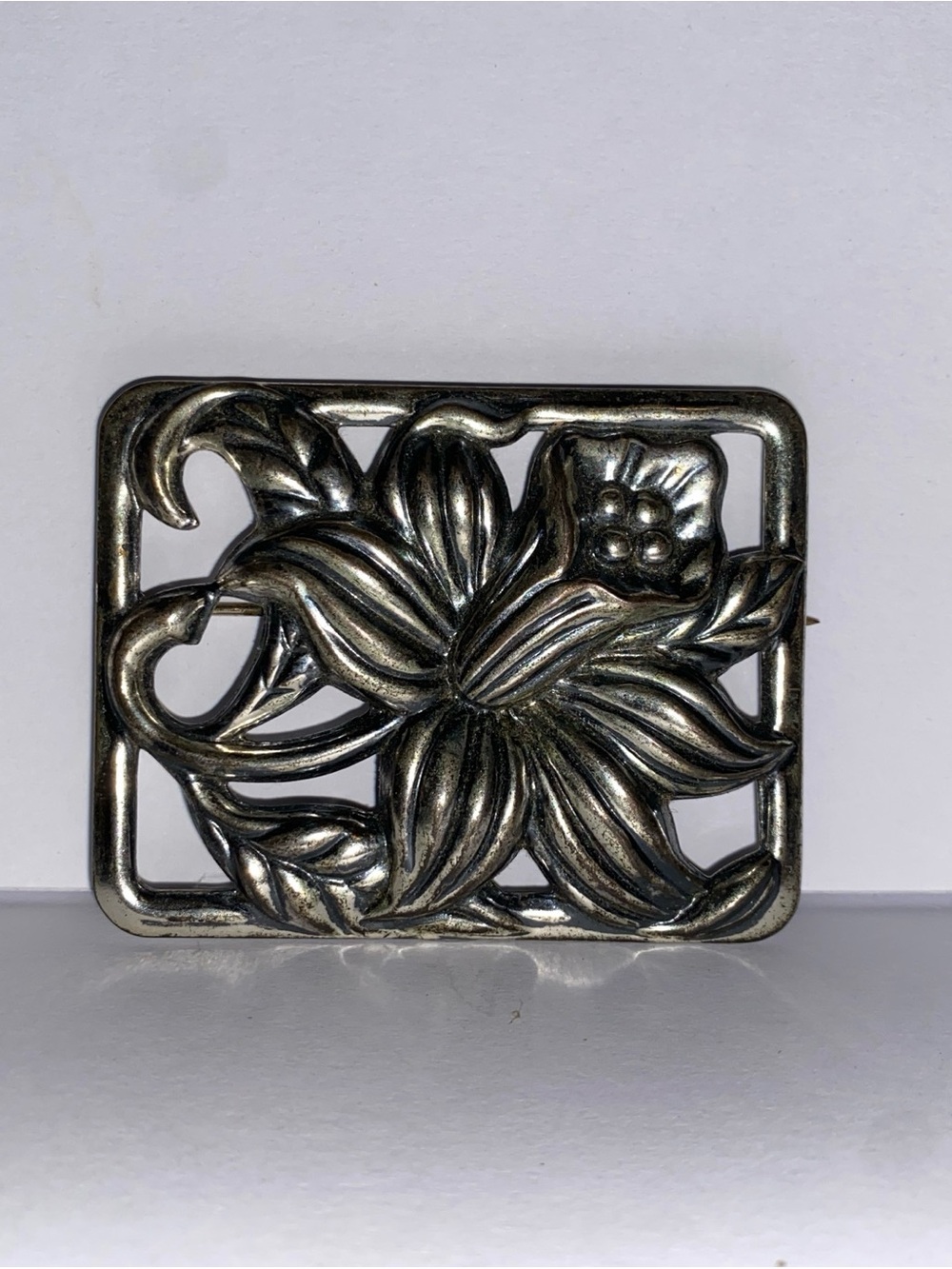 Vintage DANECRAFT Daffodil Flower Sterling Silver Floral PATINA 1940s Brooch Pin